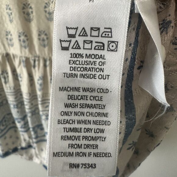 Sigrid Olsen Cream & Navy Blue Embroidered Short Sleeve Modal Top Medium - Picture 4 of 5